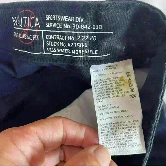 Mens Nautica Pants Size 30x30 Classic Fit Blue Flat Front Cotton Chino Casual - Picture 5 of 7